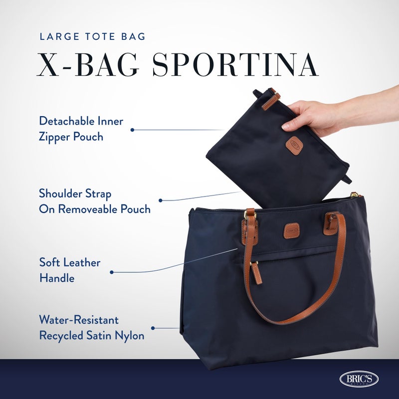 Bric's X-Collection Sportina Large 3-in-1 Tote Bag - Water-Resistant Recycled Nylon Travel Carry-On Bag with Adjustable Strap and Luggage Pass-Through - Detachable Pouch Included - Navy - Image 3
